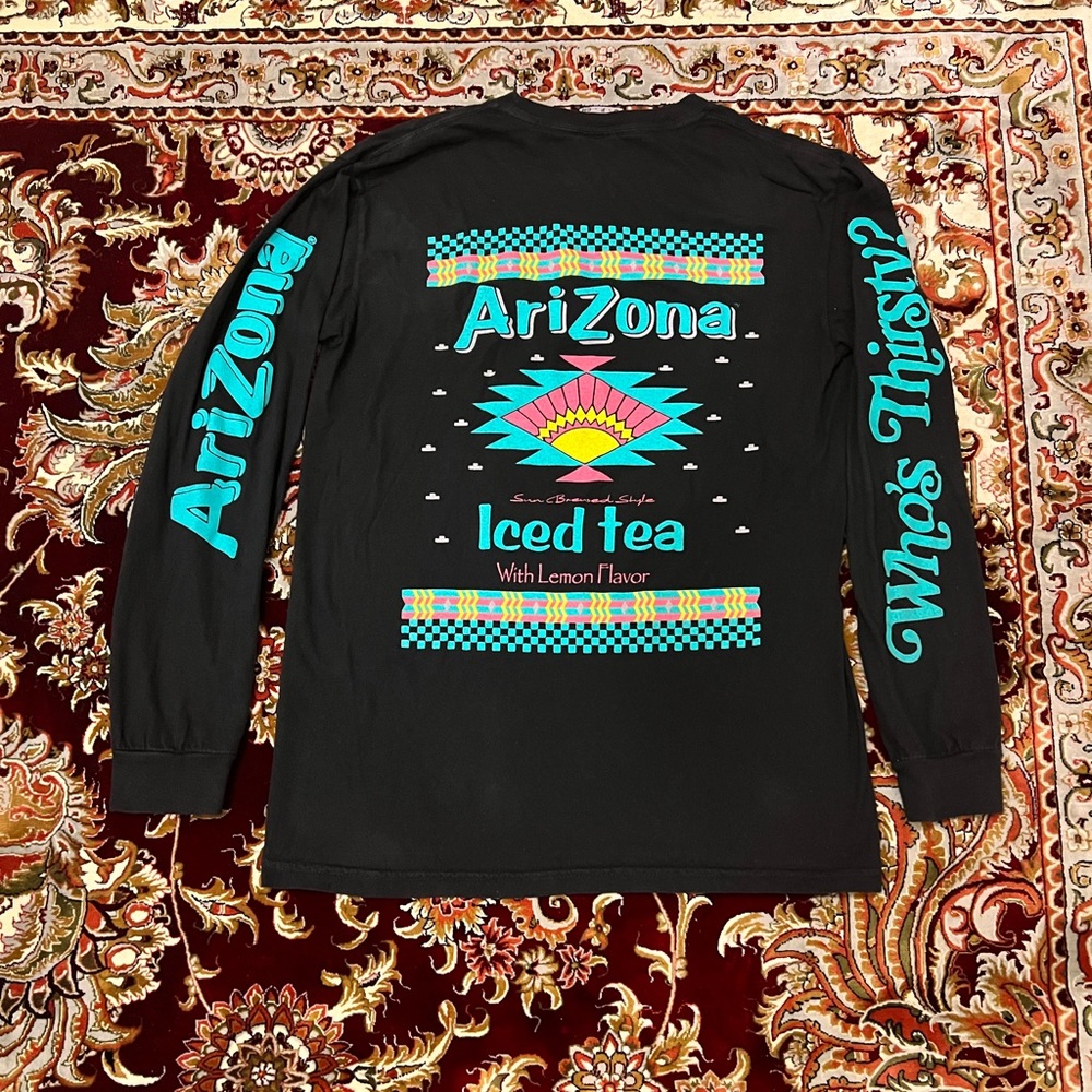 Arizona Iced Tea T-Shirt Long Sleeve Graphic Tee 90s Style Sz S ‘Who’s Thirsty?’